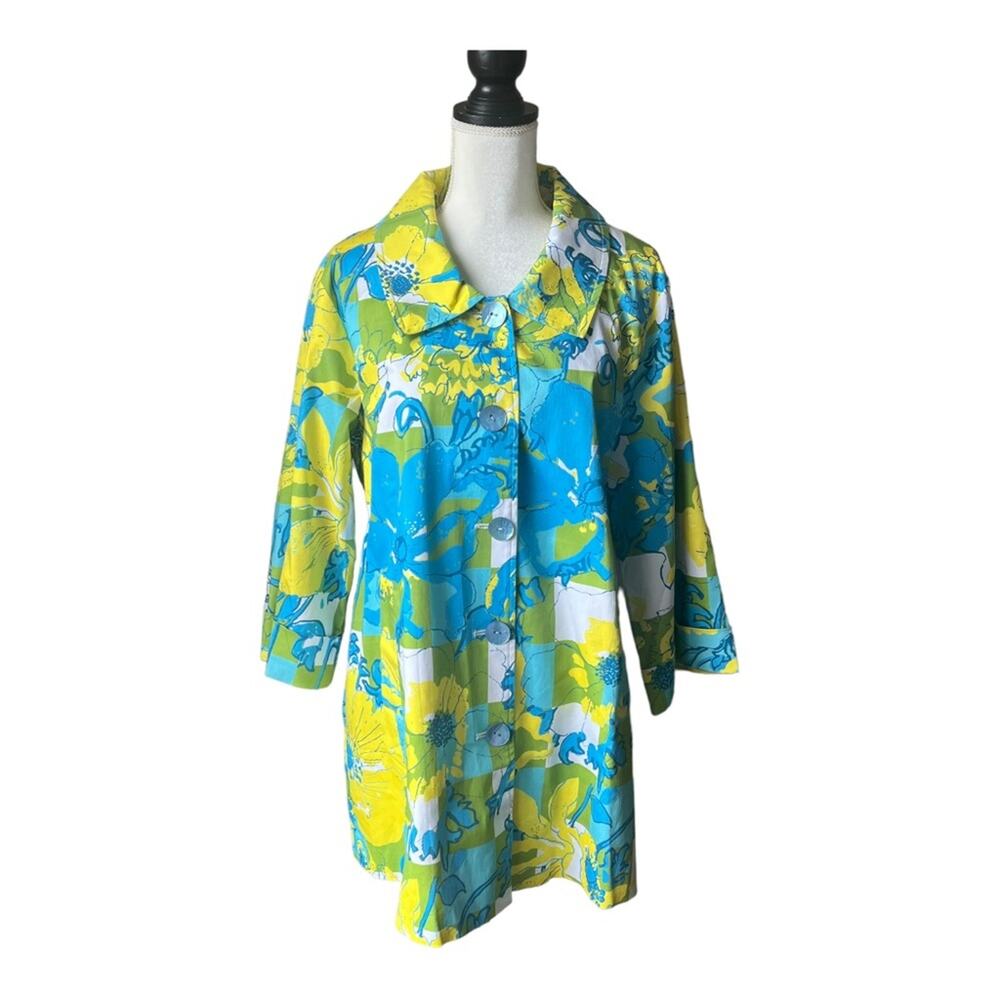 Berek designer floral jacket size large with opulent buttons.